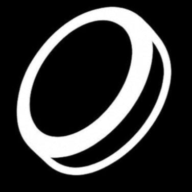 White ring icon on a black background